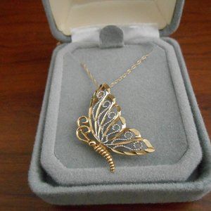 10K SOLID YELLOW GOLD BUTTERFLY FILIGREE NECKLACE